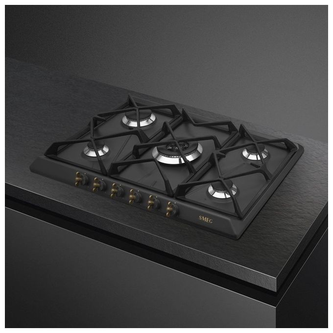 Smeg SRV876AOGH Piano Cottura a Gas 5 Zone Griglie in Ghisa Estetica Coloniale 75 cm Antracite