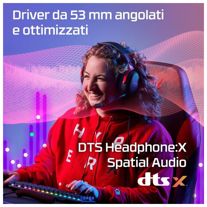 HyperX 727A9AA Cloud III Cuffie da Gaming USB-C Driver 53mm Microfono Rimovibile DTS Spatial Audio colore Nero Rosso