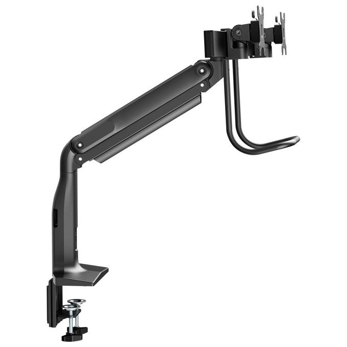 V7 DM1HDD Supporto per Doppio Monitor con Barra a Molla a Gas Regolabile in Altezza Rotazione ±32° Inclinazione -22° +45° VESA 75x75 100x100 mm colore Nero