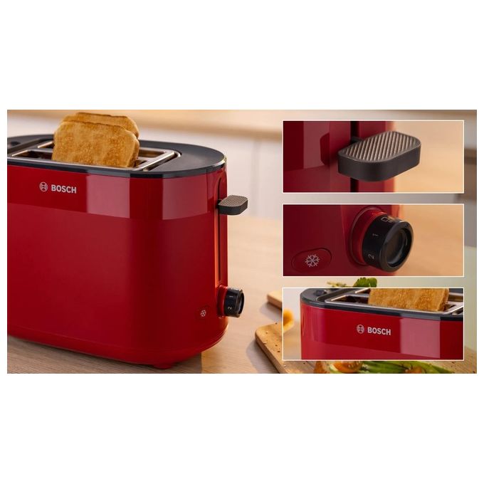 Bosch TAT2M124 MyMoment Tostapane 2 Fette 950 W Funzione Scongelamento e Riscaldamento High Lift Vassoio Briciole Estraibile colore Rosso