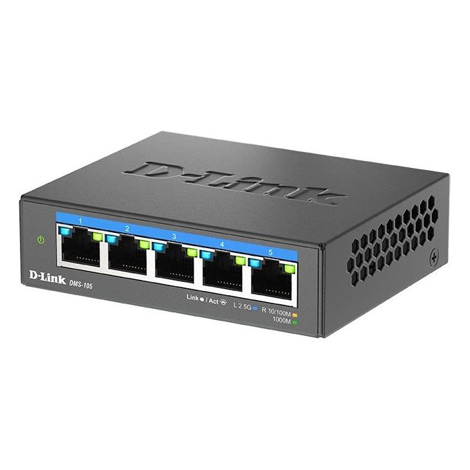 D-Link DMS-105 Switch Non Gestito 5 Porte 2.5G Multi-Gigabit Desktop L2 QoS Fanless colore Nero