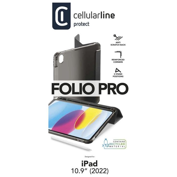 Cellularline FOLIOIPAD22102K Folio Custodia a libro per iPad 10.9'' Ecopelle Stand 3 livelli Sleep Wake colore Nero