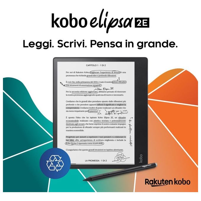 Kobo N605-KU-BK-K-BU Elipsa 2E eReader Touch 10,3'' E Ink 32 GB Wi-Fi Bluetooth Stylus 2 inclusa colore Nero