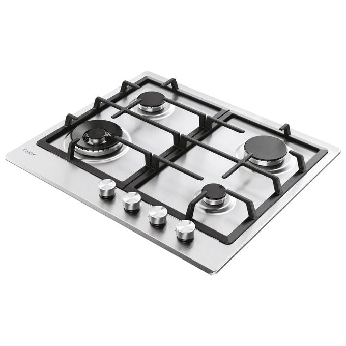 Candy CHG6BF4WTX Moderna Piano cottura a Gas 60 cm 4 Fuochi da incasso Griglie in Ghisa colore Acciaio inox