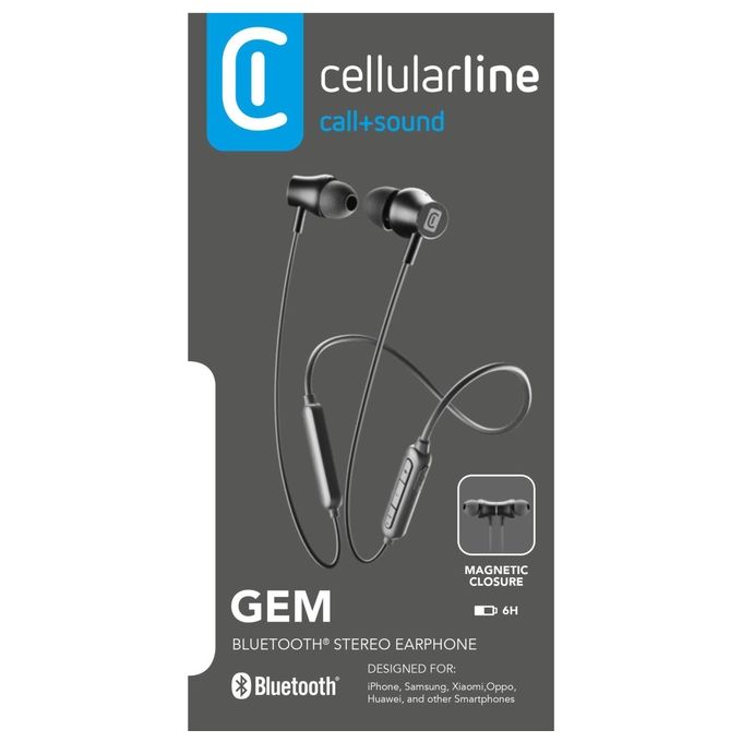 Cellularline BTGEMK GEM Auricolare Stereo Bluetooth In-ear con Microfono e Remote Control 6h colore Nero