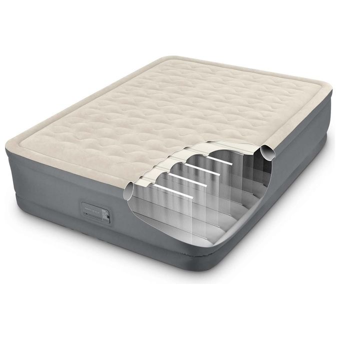 Intex 64926ND DuraBeam PremAire II Materasso Gonfiabile Matrimoniale Fiber-Tech 152x203x46 cm Pompa Integrata Porta USB 272 Kg colore Grigio