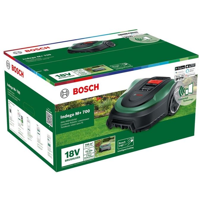 Bosch 06008B0303 Indego M+ 700 Robot Tagliaerba a Batteria 18V 700 m² LogiCut App Connect colore Nero Verde