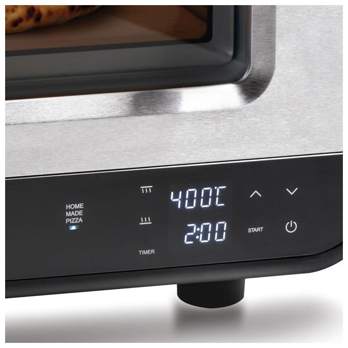 Macom 884 Just Kitchen Forno per Pizza Elettrico Pietra Refrattaria 32 cm 1700W 400°C Timer Digitale colore Nero Inox