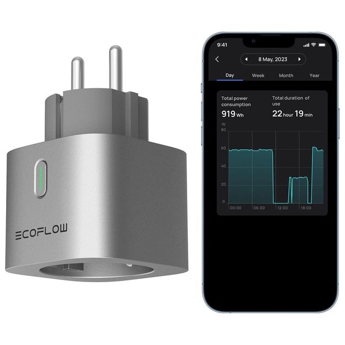 EcoFlow EFA-SMARTPLUG-EU Smart Plug Wi-Fi Bluetooth 2500W 10A compatibile Matter Alexa Google HomeKit colore Argento