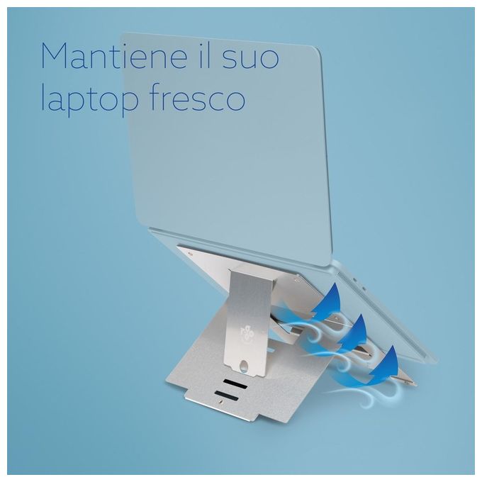 R Go Tools RGORISTSI R-Go Riser Supporto Portatile Regolabile in 5 Posizioni per Laptop e Tablet da 10 a 22 Pollici Angolo 30-57° Portata 5 Kg Materiale in Alluminio Hylite Pieghevole Ultrasottile colore Argento