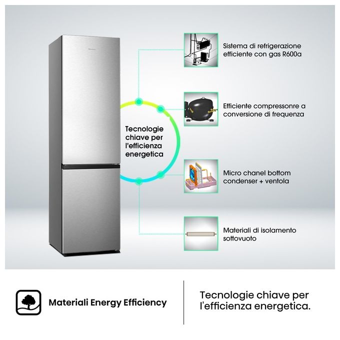 Hisense RB440N4ACA Frigorifero Combinato 336 L 201,7 cm Classe A 35 dB Total No Frost Inverter colore Inox
