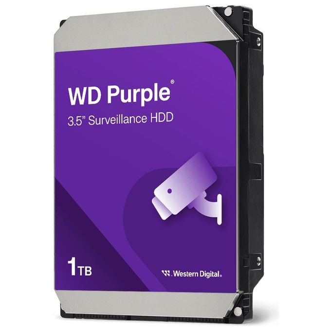 Western Digital WD11PURZ WD Purple Hard Disk Interno 1TB SATA III 6Gb-s 5400RPM 64MB Cache per Videosorveglianza 24-7 colore Nero