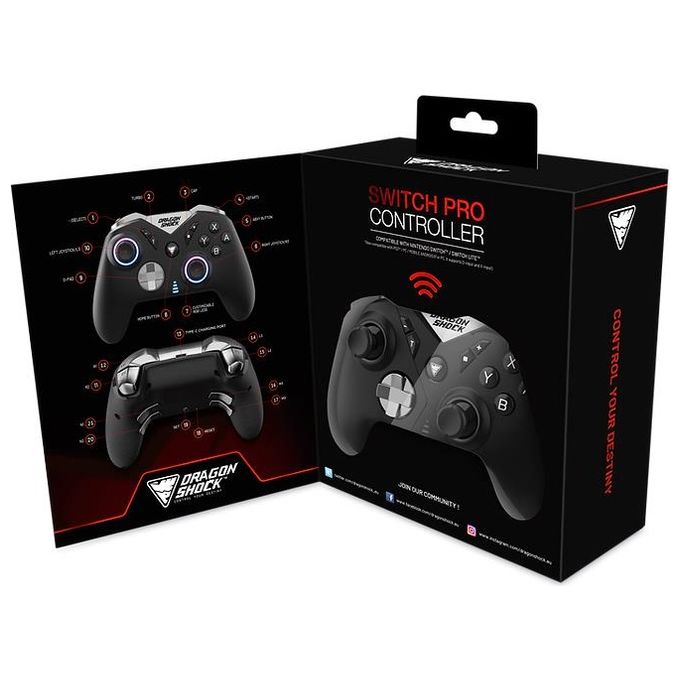 DragonShock DSCPNSW-BK Nebula Pro Controller Wireless Nintendo Switch Bluetooth 4 pulsanti posteriori Turbo colore Nero