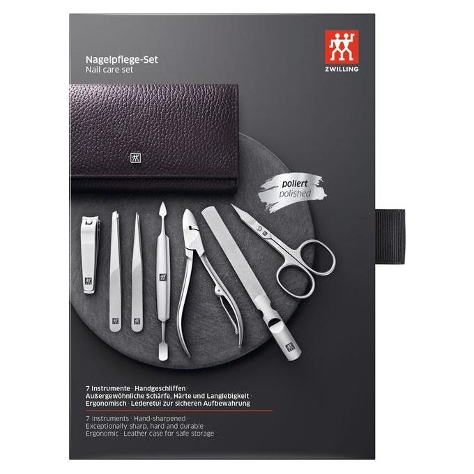 ZWILLING 97646-008-0 Classic Inox Set da Manicure e Pedicure 7 pezzi in acciaio inossidabile con custodia in pelle colore Viola