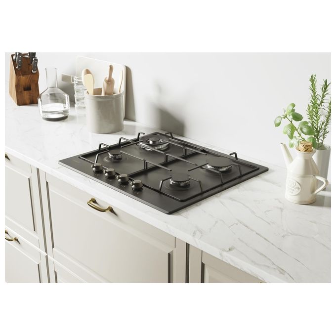 Candy CHW6BR4WGTGH Classic Piano cottura Gas 60 cm 4 fuochi Wok 4000 W Accensione elettrica colore Antracite