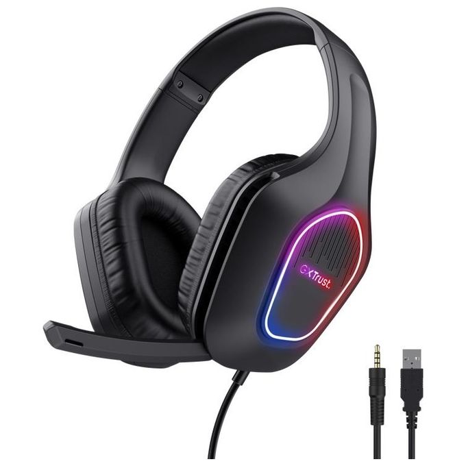 Trust GXT416 Zirox Cuffie Gaming Cablate Jack 3,5mm con USB per LED Driver 50mm Microfono Retrattile Controllo Volume On-Ear colore Nero