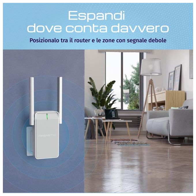 Keenetic KN-3411-01-EU Buddy 6 Ripetitore Wi-Fi Mesh 6 AX3000 con Porta Ethernet Gigabit Velocita' 3000 Mbit-s Dual-band 2.4 GHz 5 GHz colore Bianco Grigio