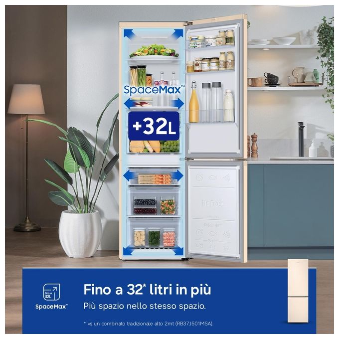 Samsung RB38C603DEL EcoFlex AI Frigorifero Combinato 390 L 203 cm Classe D 35 dB Total No Frost Wi-Fi SpaceMax colore Sabbia