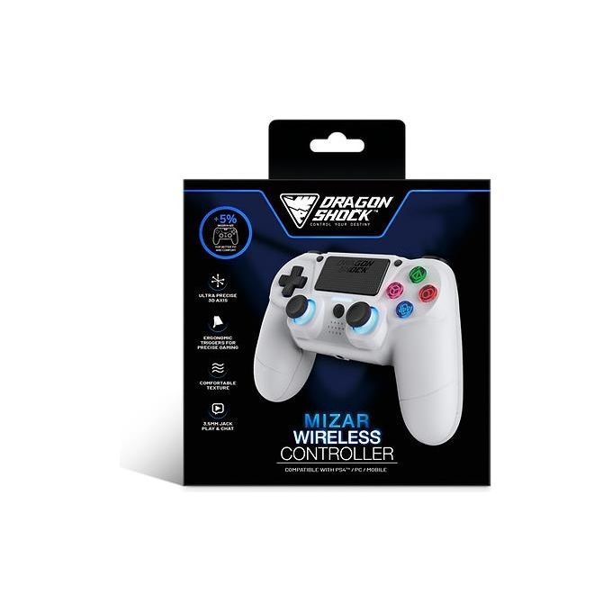 DragonShock DSCPS4-WH Mizar Gamepad Wireless PS4 PC Dispositivi Mobili Bluetooth 8 m 620 mAh colore Bianco