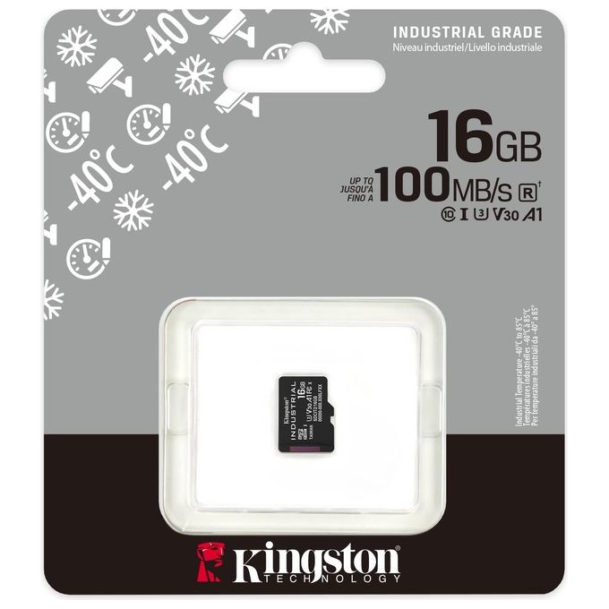 Kingston Technology SDCIT2-16GBSP Scheda microSDHC Industriale 16GB C10 A1 pSLC UHS-I V30 100MB-s lettura 80MB-s scrittura colore Nero