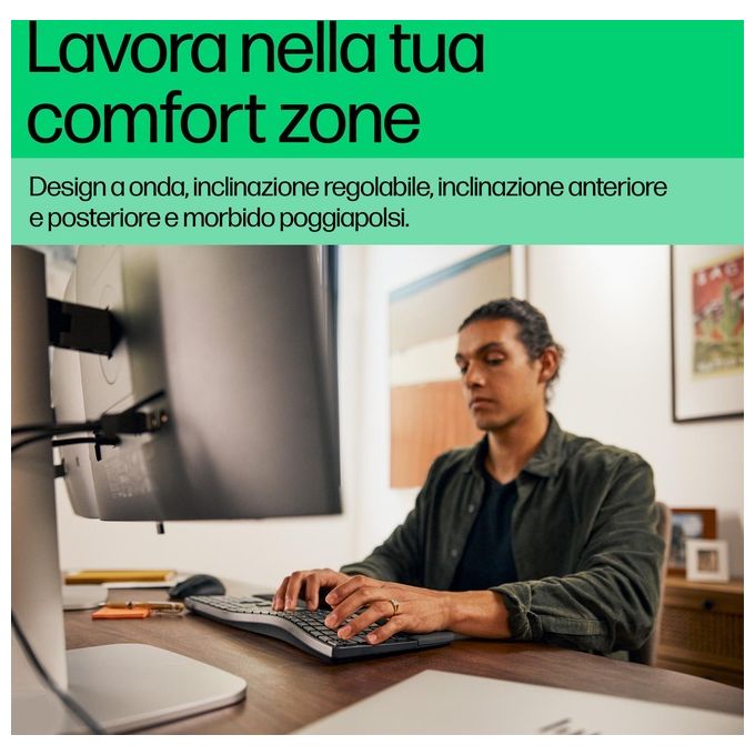 HP 8T6L8AA Tastiera Dual-Mode HP 680 Comfort Wireless Bluetooth Tasti Programmabili Poggiapolsi Imbottito colore Nero