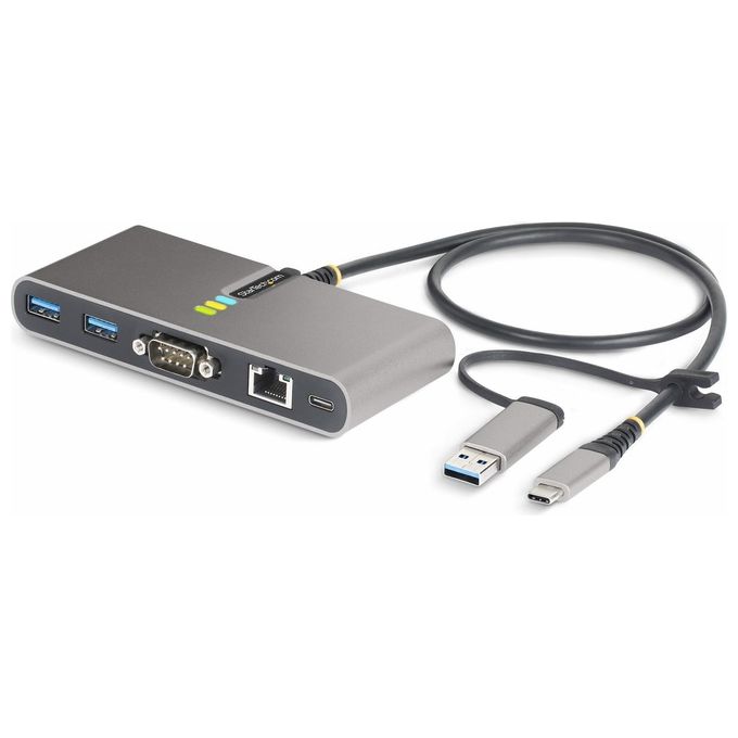 StarTech 5G2A1SGBB-USB-C-HUB Hub USB-C a 2 porte con Ethernet Gb e seriale RS232 FTDI 100W PD 2x USB-A 5Gbps colore Grigio spaziale