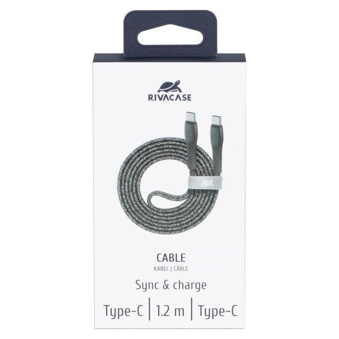 Rivacase Cavo di Ricarica Piatto In Nylon Resistente Type-C - Type-C 1.2mt Grigio