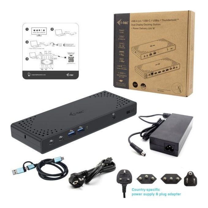 I-tec CADUA4KDOCKPDL2IT Docking Station Doppio Display USB 3.0 USB-C Thunderbolt 3 Gen2 2x DisplayPort 2x HDMI 4K Power Delivery 100W colore Nero