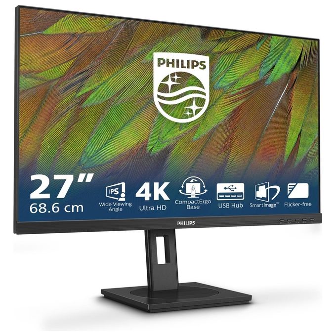 Philips 27B1N3800-00 Serie 3000 Monitor PC 27'' 4K Ultra HD IPS 3840 x 2160 Pixel HDR10 Altoparlanti Integrati USB Hub 3.2 Gen 1 VESA 100x100 mm Regolabile in Altezza colore Nero