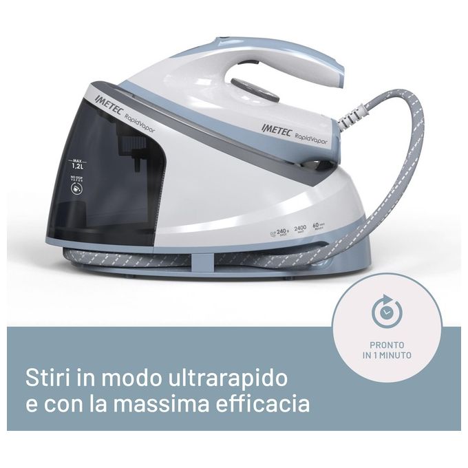 Imetec 9033 Rapidvapor Ferro da Stiro con Caldaia Piastra Fluid Ceramic 2400 W 5 bar Colpo Vapore 240 g-min Serbatoio 1,2 L colore Blu Grigio