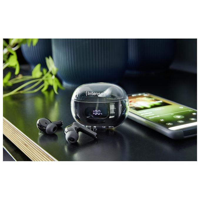 Intenso Buds Plus Cuffie TWS True Wireless T310AE con Cancellazione Attiva del Rumore ENC Bluetooth e fino a 25 Ore di Riproduzione Musicale Nero