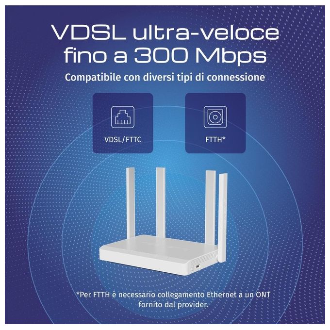 Keenetic KN-3610-01EN Hopper DSL Modem Router Wi-Fi 6 AX1800 Dual Band VDSL2 ADSL2+ 4 Porte Gigabit USB 3.0 Mesh VPN colore Bianco