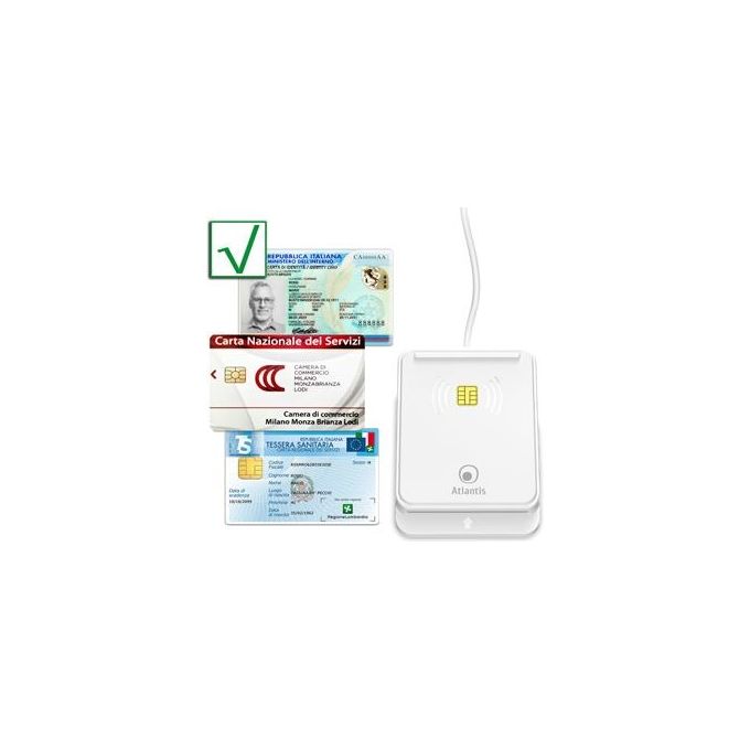 Atlantis P005-CIEK421C Lettore Smart Card Combo 2in1 NFC Contactless CIE 3.0 CNS CRS Tessera Sanitaria USB colore Bianco