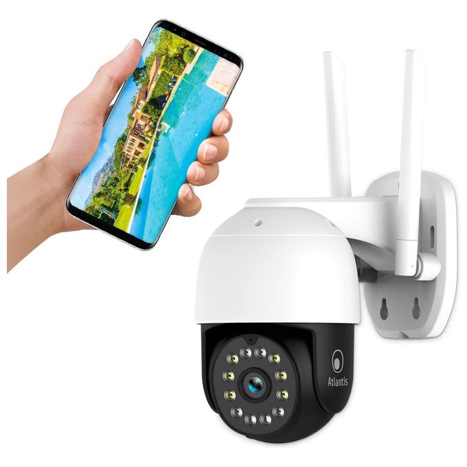 Atlantis Land A14-SC970-PT SmartCam Telecamera IP Motorizzata Outdoor 4MP 1440p Wi-Fi IP64 Audio 2 vie MicroSD 128GB colore Bianco