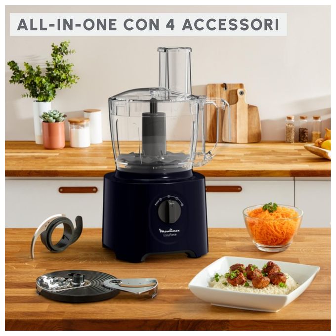 Moulinex FP242810 Easy Force Robot da Cucina 800W 2.4L 15 Funzioni 4 Accessori colore Nero