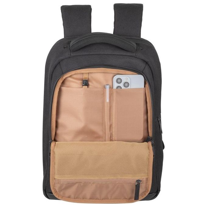 RivaCase 8126 BLACK Zaino Eco per Laptop Compatibile con 14 e Mac Air 15 Pollici in Poliestere Riciclato RPET Impermeabile con Scomparto Imbottito per Dispositivi Protezione Laterale e Inserto Antishock Colore Nero