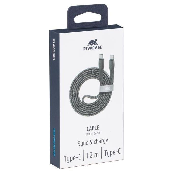 Rivacase Cavo di Ricarica Piatto In Nylon Resistente Type-C - Type-C 1.2mt Grigio