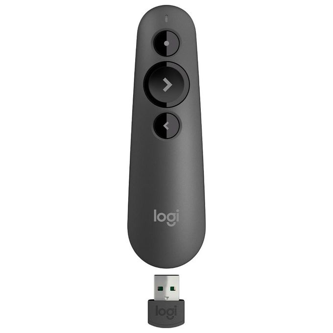 Logitech 910-005843 R500s Telecomando Presenter Wireless USB Bluetooth Puntatore Laser Rosso 20 m 3 Pulsanti colore Grigio Scuro