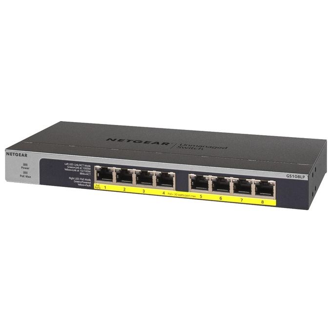 Netgear GS108LP Switch 8 x 10-100-1000 PoE+ Desktop Montabile su Rack Montaggio a Parete PoE+ 60W Alimentazione CC
