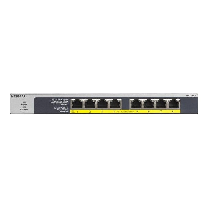 Netgear GS108LP Switch 8 x 10-100-1000 PoE+ Desktop Montabile su Rack Montaggio a Parete PoE+ 60W Alimentazione CC