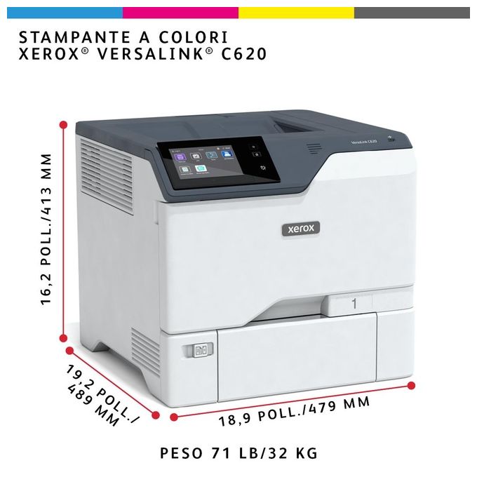 Xerox C620V_DN VersaLink C620 Stampante Laser A4 a Colori 50 ppm Duplex Automatico 2 Vassoi 650 Fogli Colore Grigio Bianco