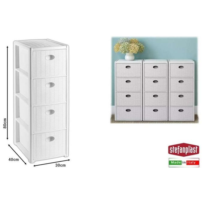 Stefanplast Cassettiera 4 Cassetti Slim Elegance Bianco