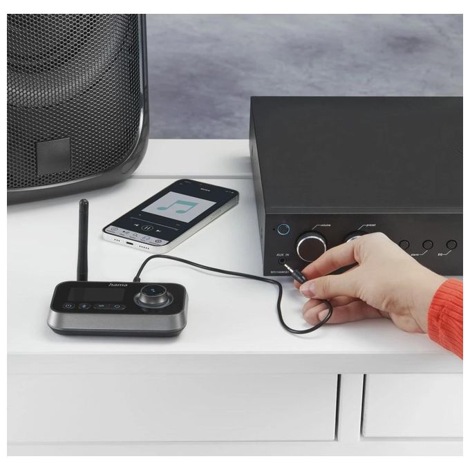Hama 00205322 Link.it Duo Adattatore Bluetooth Trasmettitore e Ricevitore 2 in 1 Bluetooth 5.2 aptX Low Latency Portata 10 m colore Nero