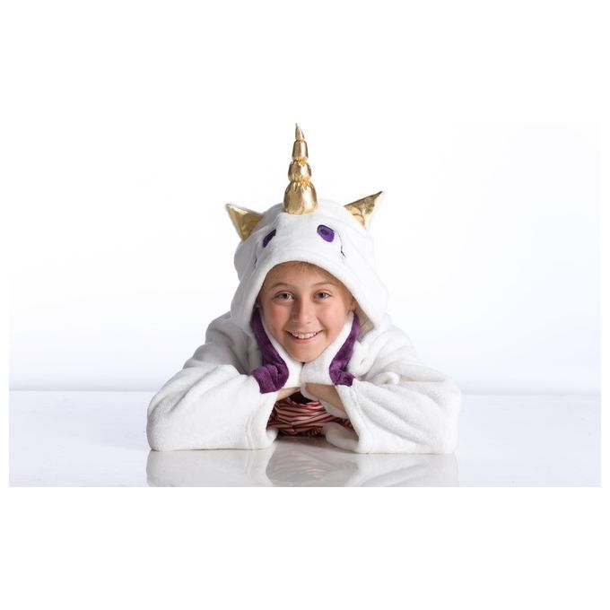 Kanguru LAL1196 Unicorn Blanket Coperta Indossabile in Poliestere con Cappuccio e Guanti a Forma di Zampa colore Bianco-Viola