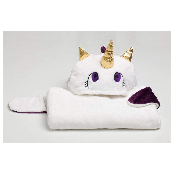 Kanguru LAL1196 Unicorn Blanket Coperta Indossabile in Poliestere con Cappuccio e Guanti a Forma di Zampa colore Bianco-Viola