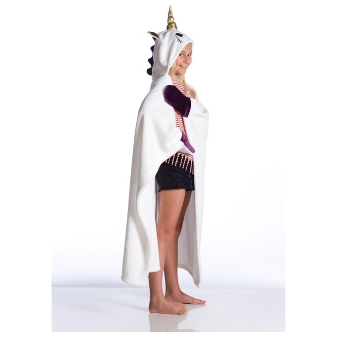Kanguru LAL1196 Unicorn Blanket Coperta Indossabile in Poliestere con Cappuccio e Guanti a Forma di Zampa colore Bianco-Viola