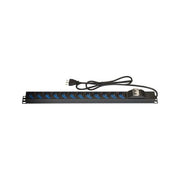 Link multipresa verticale a 12 porte per armadi rack con interruttore magnetotermico