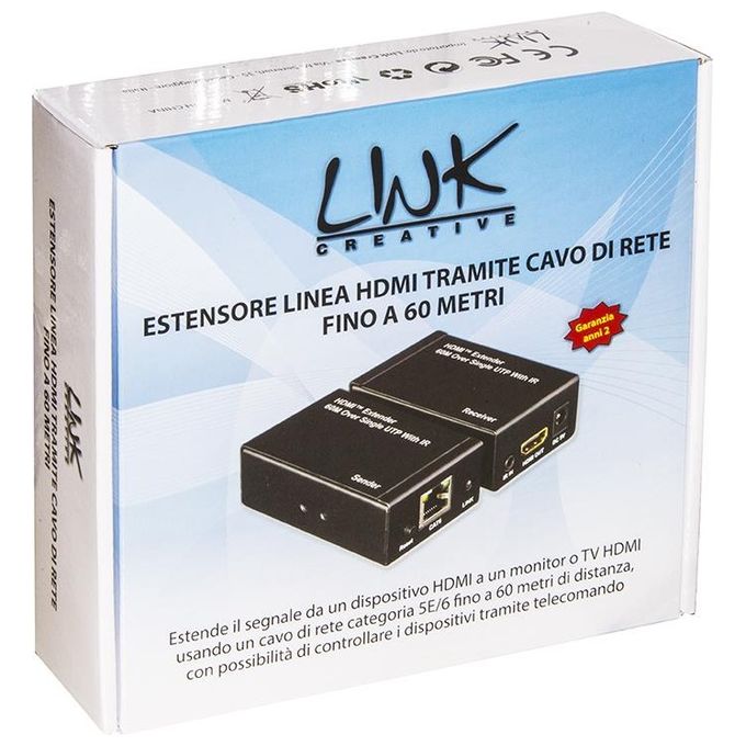 Link Estensore Hdmi Tramite Cavo Cat5-6 Fino a 60mt Full Hd con Sensori Infrarossi per Telecomandi