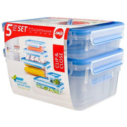 Emsa Clip and Close Set 5 Contenitori Salvafreschezza Ermetici 0.25 0.55 1.00 1.20 2.30 L senza BPA colore Blu Trasparente