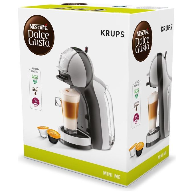 KRUPS KP123B Mini Me Macchina Espresso Automatica Nescafe Dolcegusto in Grigio Artico e Nero per Bevande Diversificate